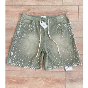 Vale Forever Rainforest Jorts“Seafoam “Green Pearl Embellished Brand